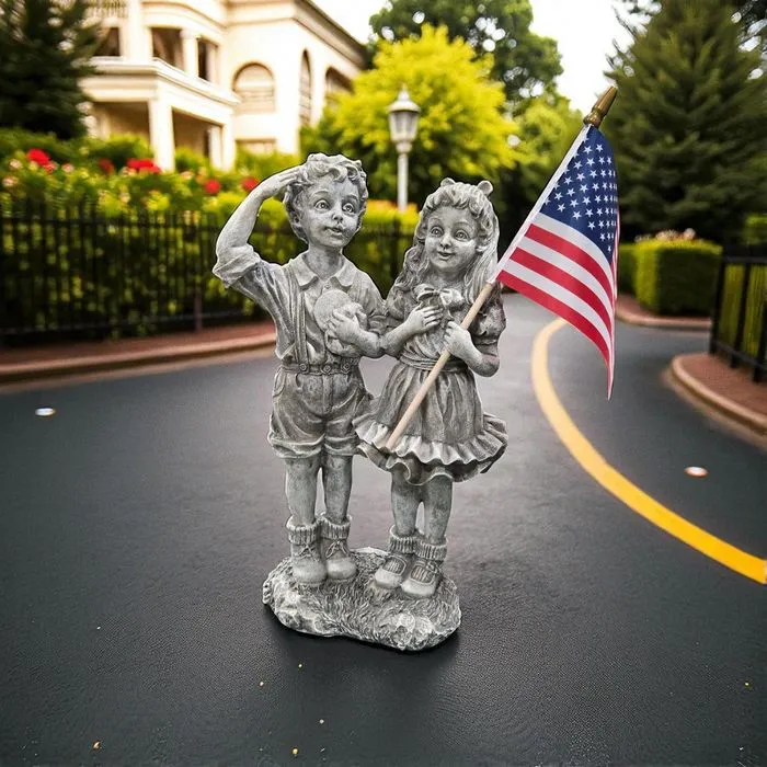 16″ Patriotic Siblings, Cast Resin