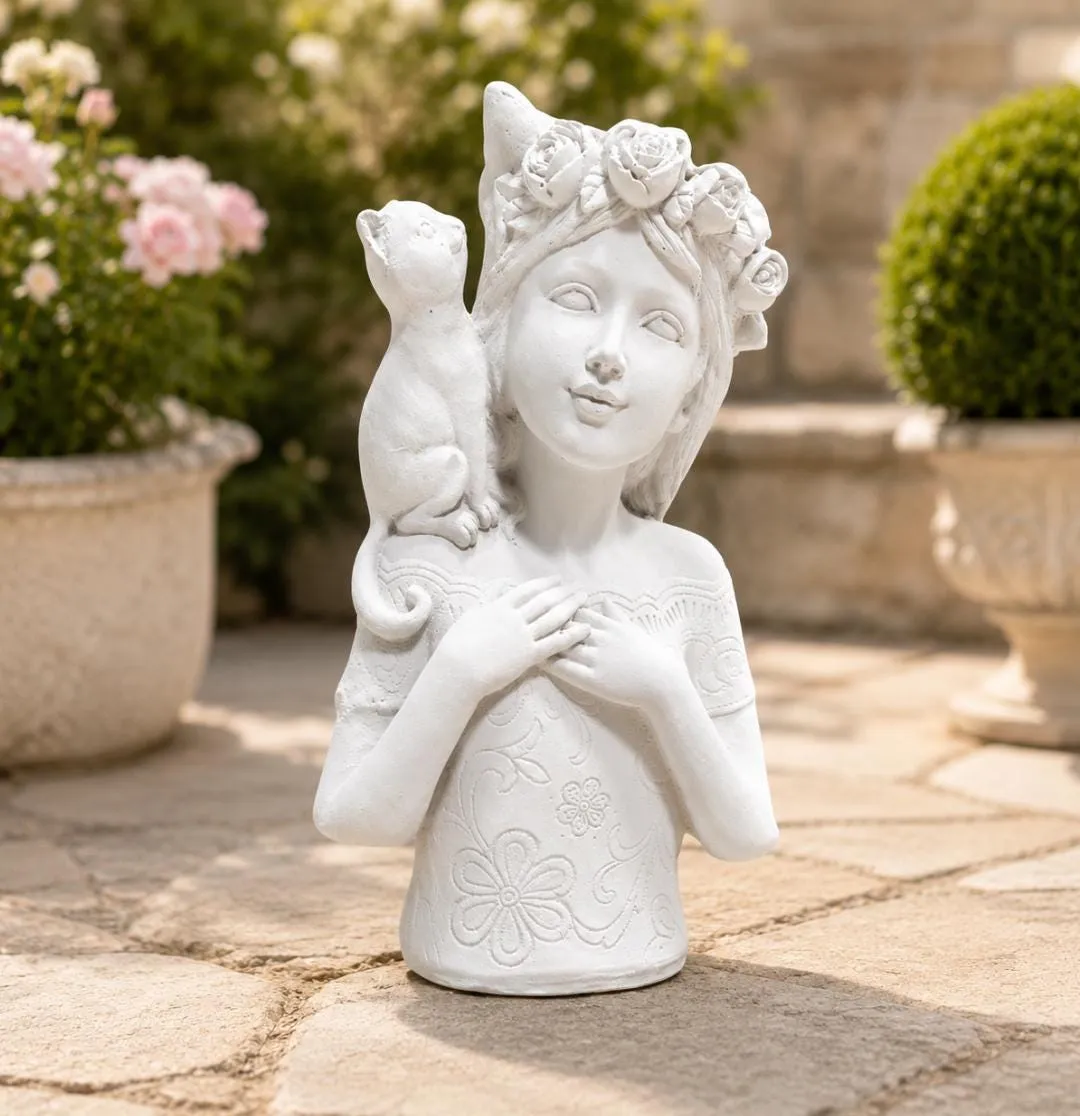 18″ Rose Crown Cat, Hand-Painted Concrete, photo 2 of 10