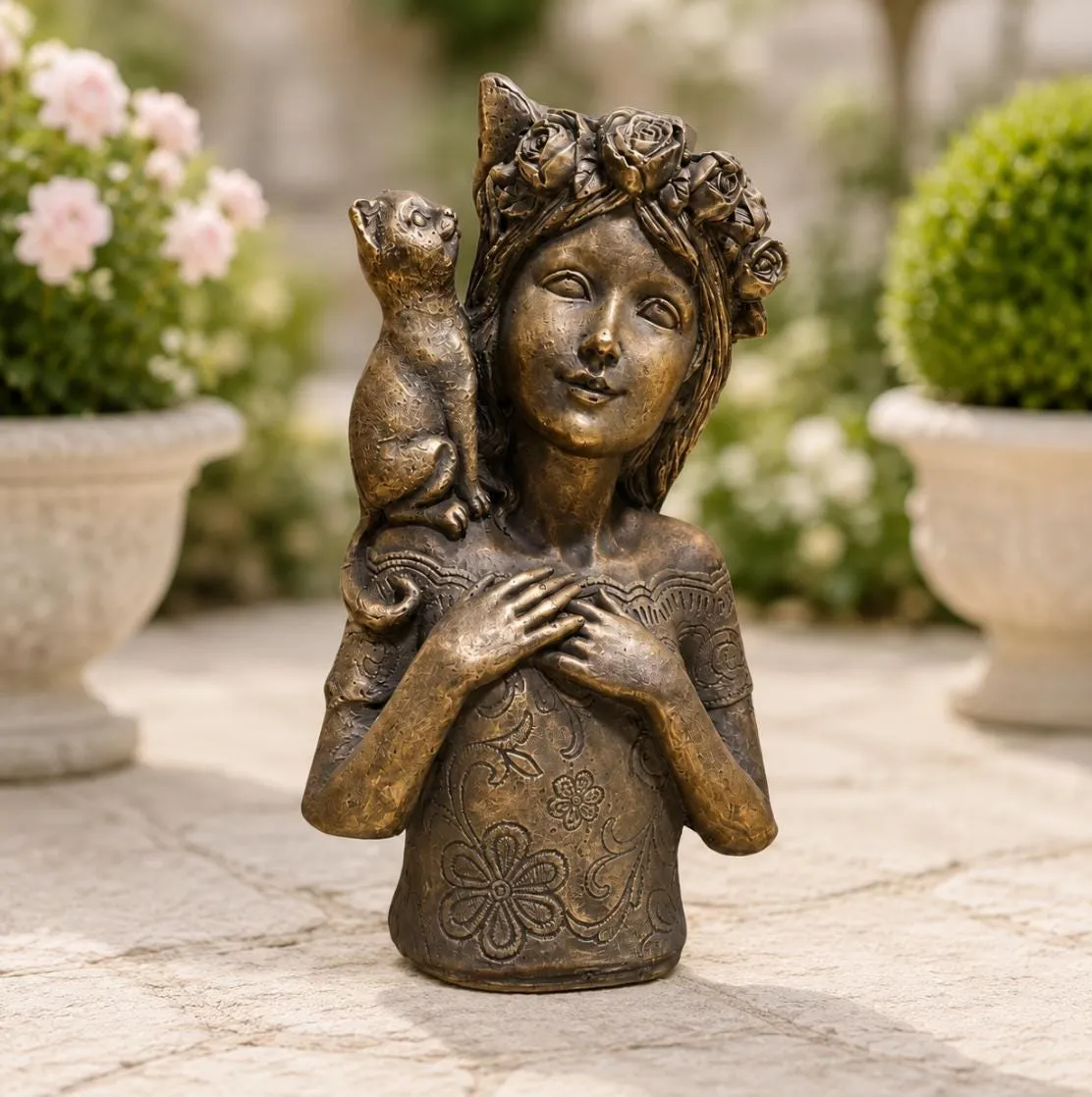 18″ Rose Crown Cat, Hand-Painted Concrete, photo 5 of 10