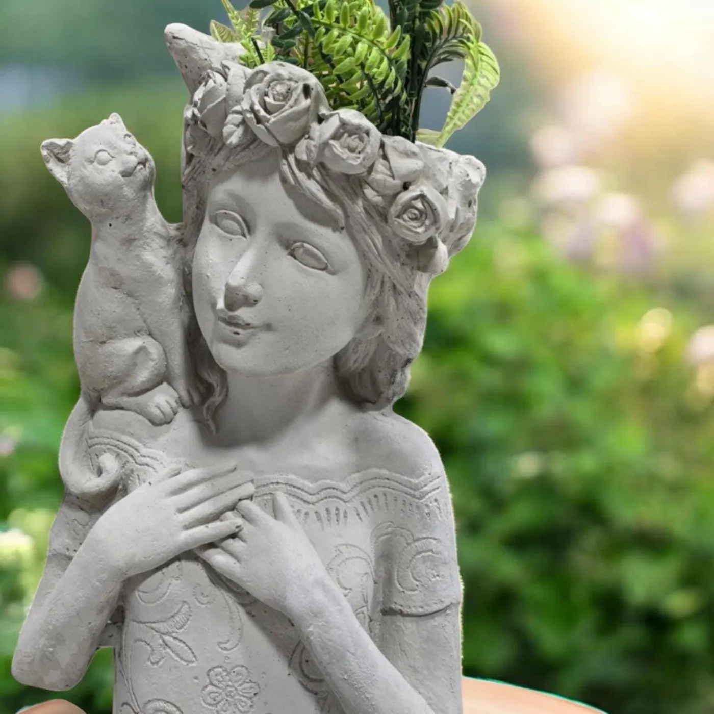 18″ Rose Crown Cat, Hand-Painted Concrete, photo 8 of 10