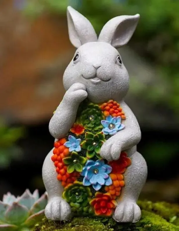 Solar Bunny with Succulents, Cast Resin, photo 4 of 5