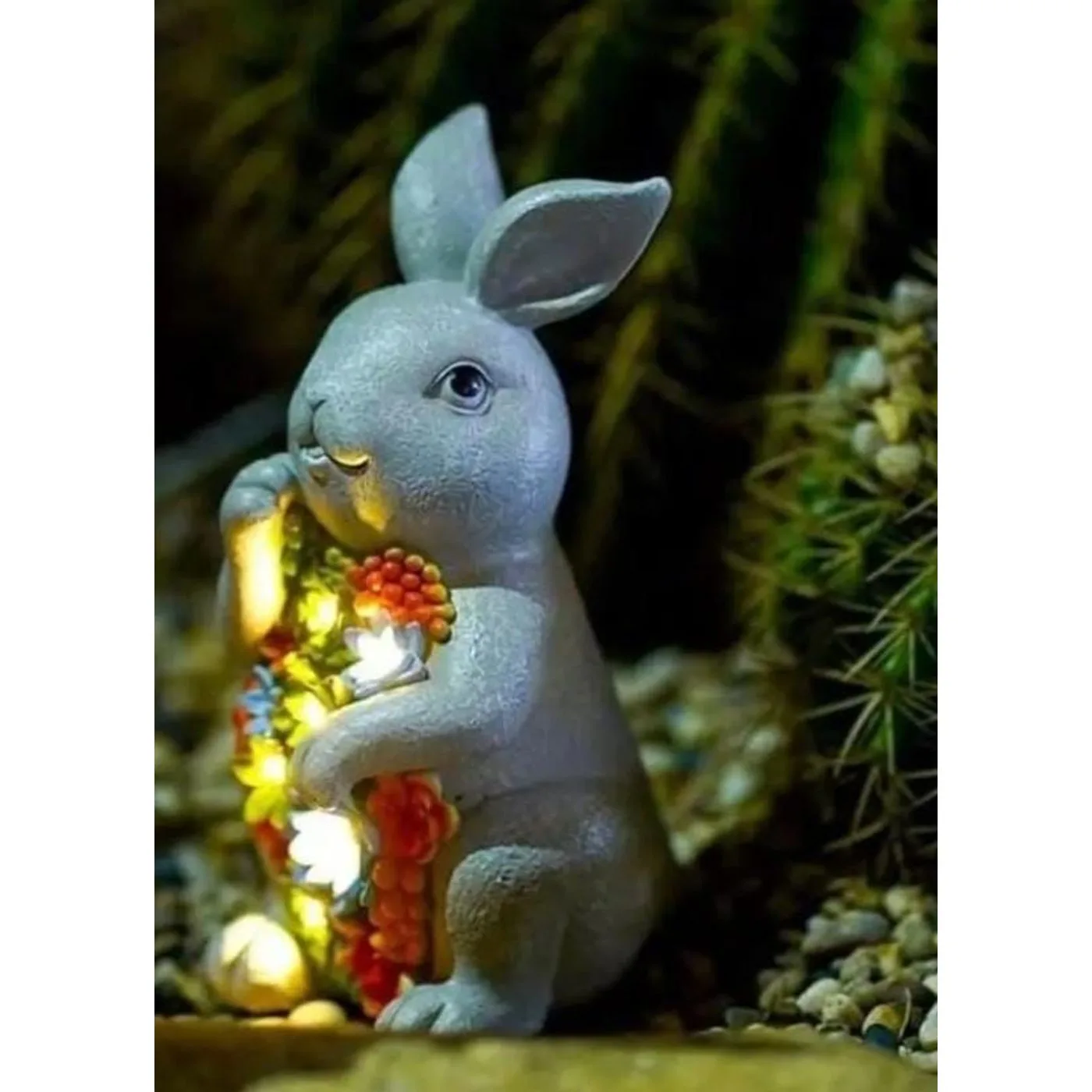 Solar Bunny with Succulents, Cast Resin