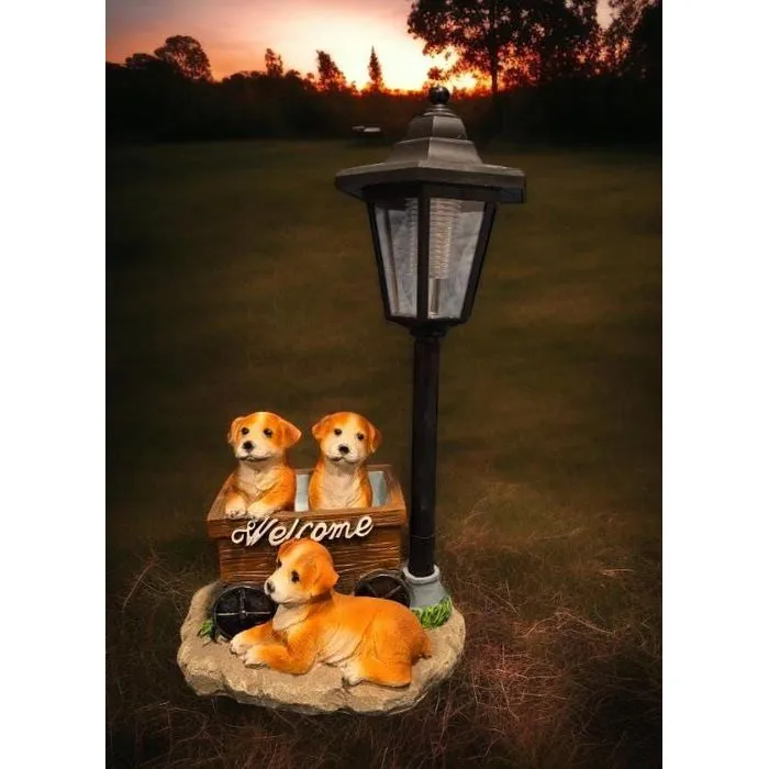 Solar Puppy Welcome Statue, Cast Resin