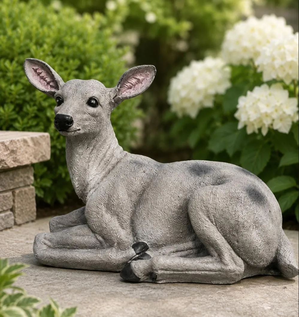 15″ Resting Doe Statue, Hand-Painted Concrete, photo 2 of 10