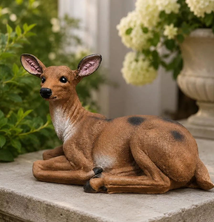 15″ Resting Doe Statue, Hand-Painted Concrete, photo 3 of 10