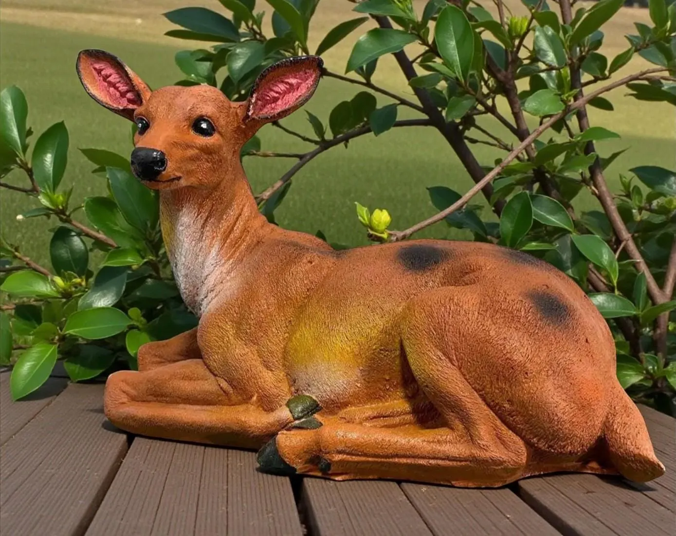 15″ Resting Doe Statue, Hand-Painted Concrete, photo 4 of 10