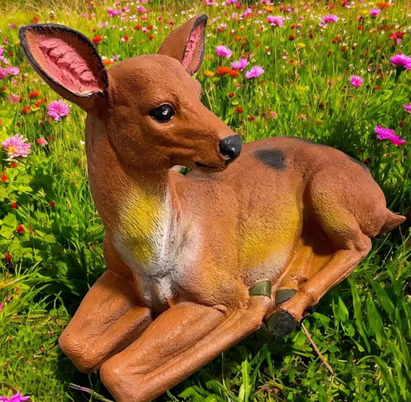 15″ Resting Doe Statue, Hand-Painted Concrete, photo 8 of 10