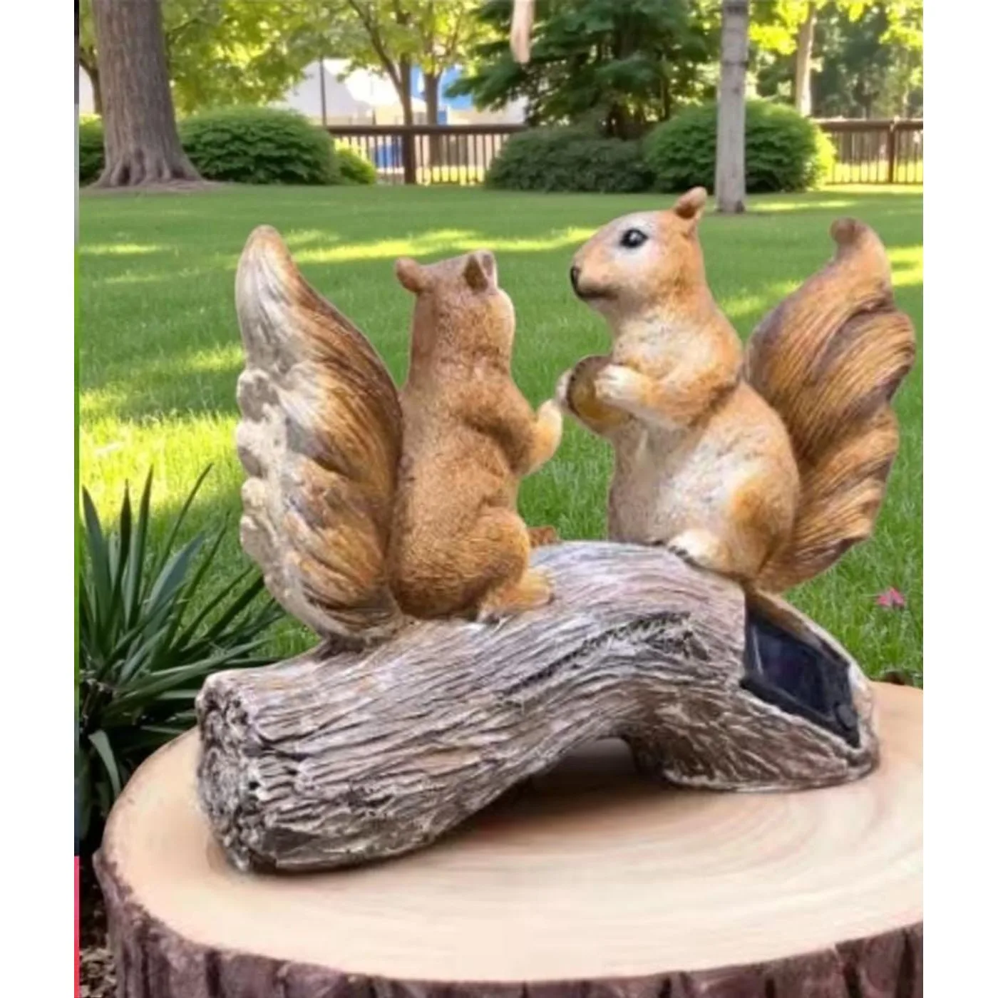 Solar Squirrel Family Light, Cast Resin