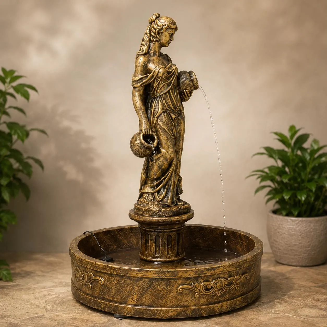 63″ Naiad Courtyard Fountain, Solid Concrete, photo 2 of 8
