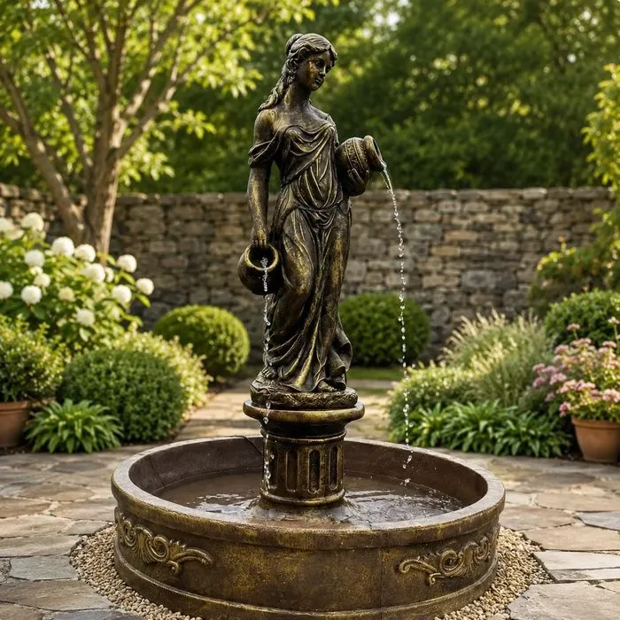 63″ Naiad Courtyard Fountain, Solid Concrete