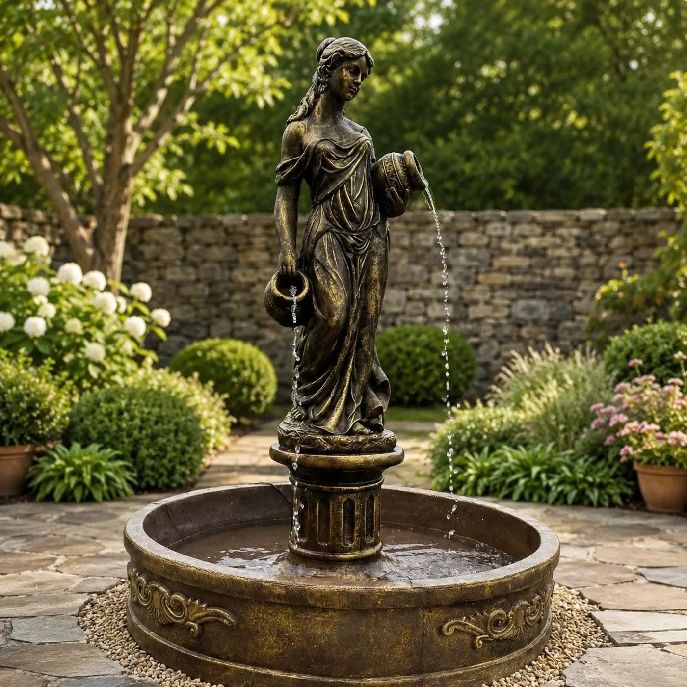 63″ Naiad Courtyard Fountain, Solid Concrete