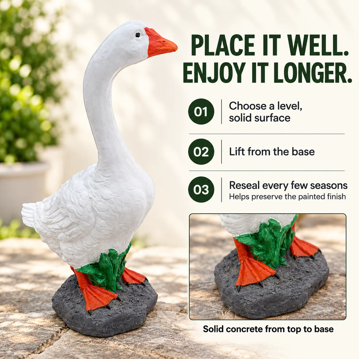 20″ Porch Goose, Solid Concrete, photo 8 of 8