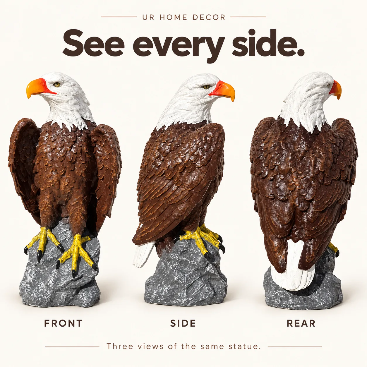 24″ Lifesize Bald Eagle, Solid Concrete, photo 4 of 9