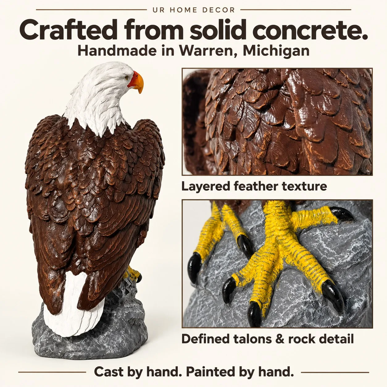 24″ Lifesize Bald Eagle, Solid Concrete, photo 5 of 9