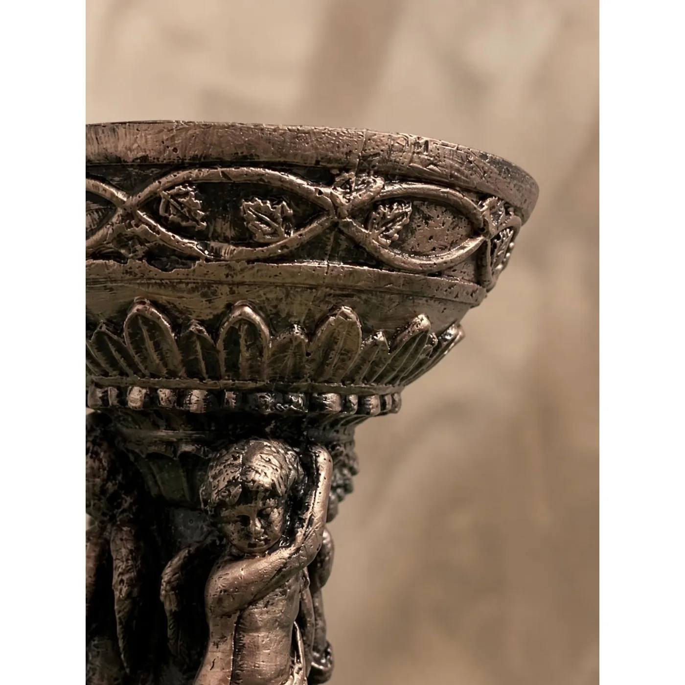 17" Concrete Cherub Urn Statue – Handmade Bronze Finish, photo 6 of 8