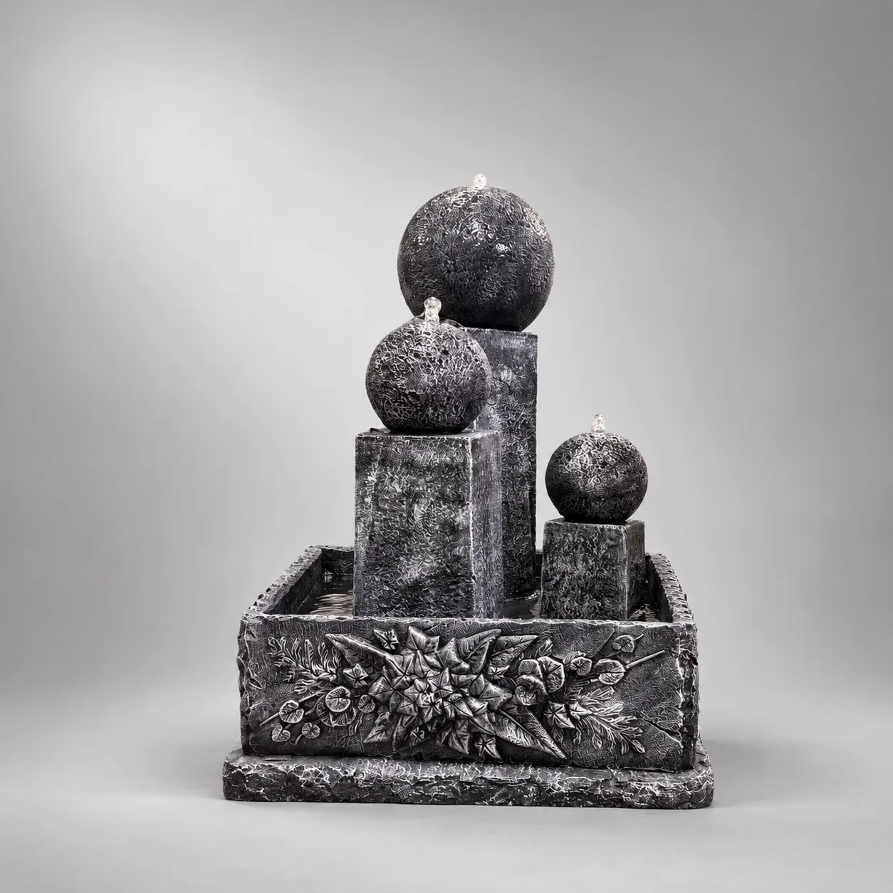 54" Triple Sphere Garden Fountain — Solid Concrete