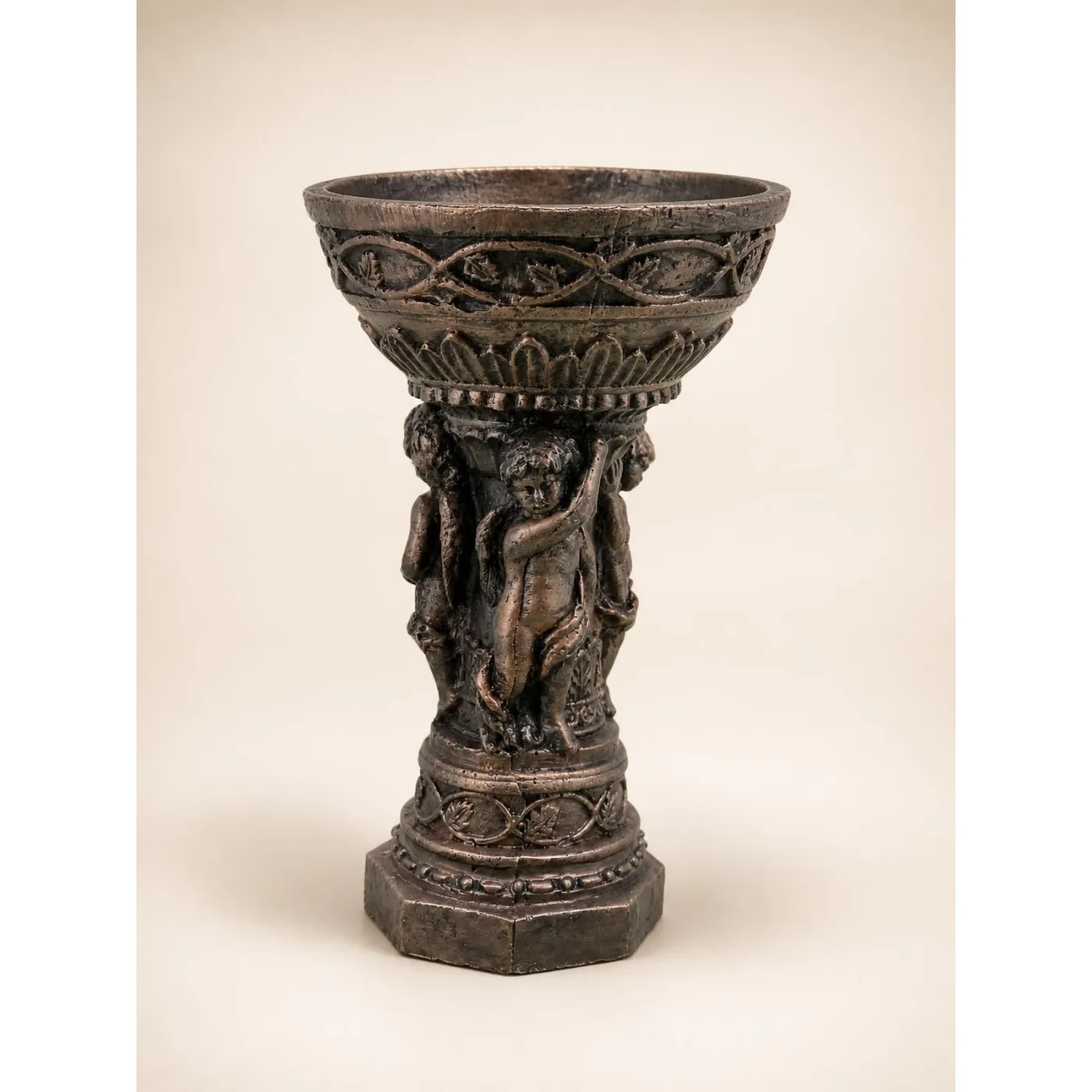 17" Concrete Cherub Urn Statue – Handmade Bronze Finish