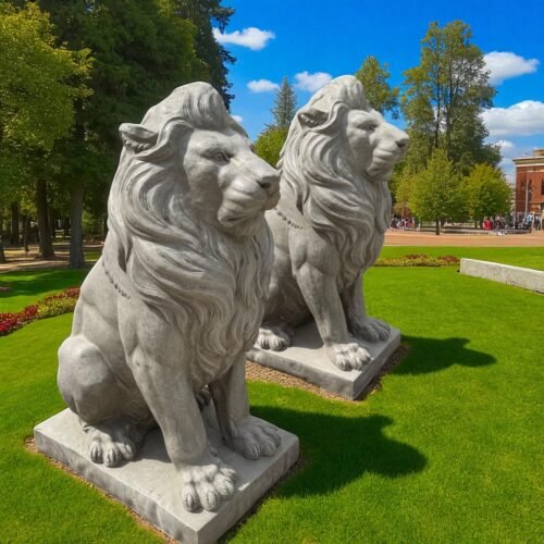 Lion Statue |Outdoor Solid Stone Sentinel Lion Statue, Weatherproof Garden and Home Decor Statues