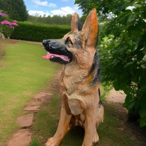German Shephard | Sitting Up-right Shephard Dog statue Handmade and can be custom painted Outdoor Statues