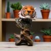 IMG-20240625-WA0045-Photoroom 10" Concrete Tiger Head on wood Sculptor