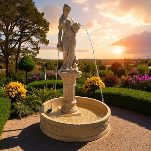 6.5ft Tall MASSIVE Concrete Water Fountain with Lady Holding Urns Large Outdoor Garden Fountain Fully Functional Weatherproof fountain