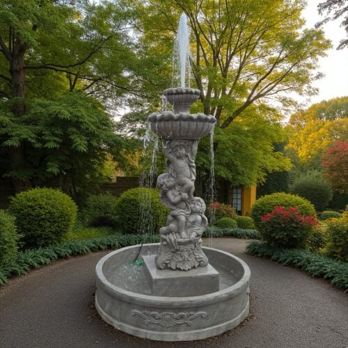 Impressive Grand 6-Ft Cherub Fountain with Elegant Large Basin