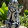 24" Concrete Sitting Angel with Wings Statue, Modern Home Decor, Garden Decor, Home Decor All Occasion gift, outdoor concrete garden statues