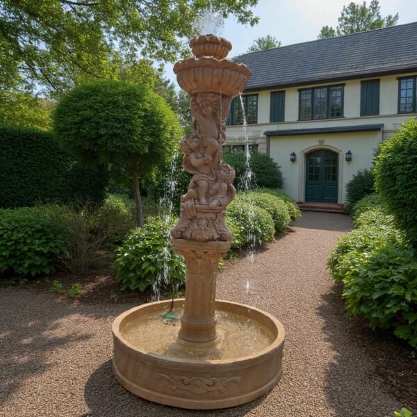 20250802_134928-Photoroom MASSIVE 7.5 FOOT Concrete Water Fountain with Pump – Fully Functional Outdoor Garden Cherub Fountain - easy set up fountain, Weatherproof