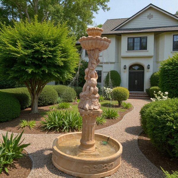 20250802_134937-Photoroom MASSIVE 7.5 FOOT Concrete Water Fountain with Pump – Fully Functional Outdoor Garden Cherub Fountain - easy set up fountain, Weatherproof