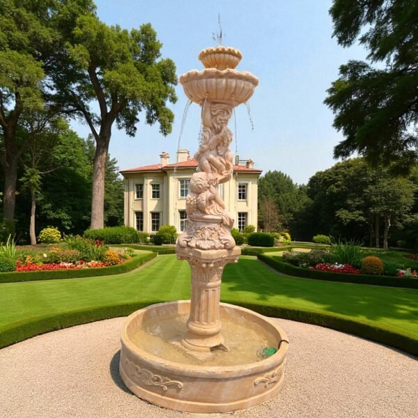 20250802_134946-Photoroom MASSIVE 7.5 FOOT Concrete Water Fountain with Pump – Fully Functional Outdoor Garden Cherub Fountain - easy set up fountain, Weatherproof
