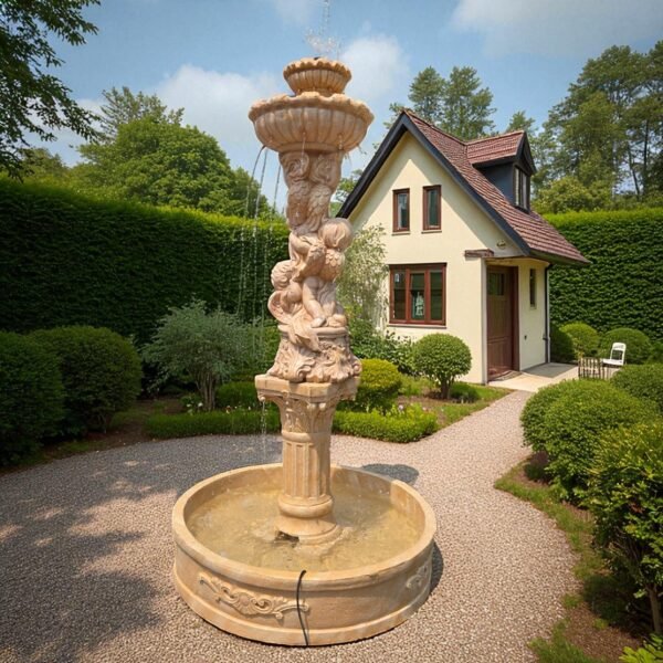 20250802_134957-Photoroom MASSIVE 7.5 FOOT Concrete Water Fountain with Pump – Fully Functional Outdoor Garden Cherub Fountain - easy set up fountain, Weatherproof
