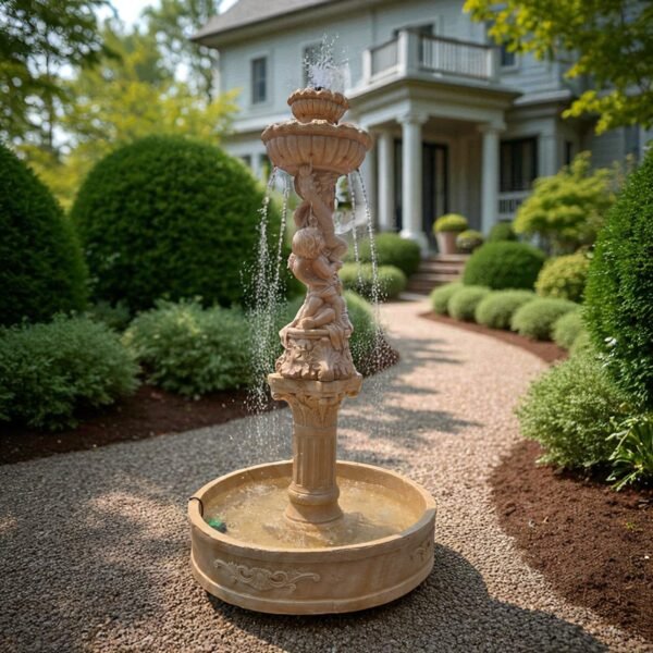 20250802_135007-Photoroom MASSIVE 7.5 FOOT Concrete Water Fountain with Pump – Fully Functional Outdoor Garden Cherub Fountain - easy set up fountain, Weatherproof