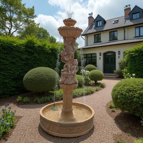 MASSIVE 7.5 FOOT Concrete Water Fountain with Pump – Fully Functional Outdoor Garden Cherub Fountain - easy set up fountain, Weatherproof