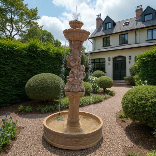 20250802_135017-Photoroom MASSIVE 7.5 FOOT Concrete Water Fountain with Pump – Fully Functional Outdoor Garden Cherub Fountain - easy set up fountain, Weatherproof