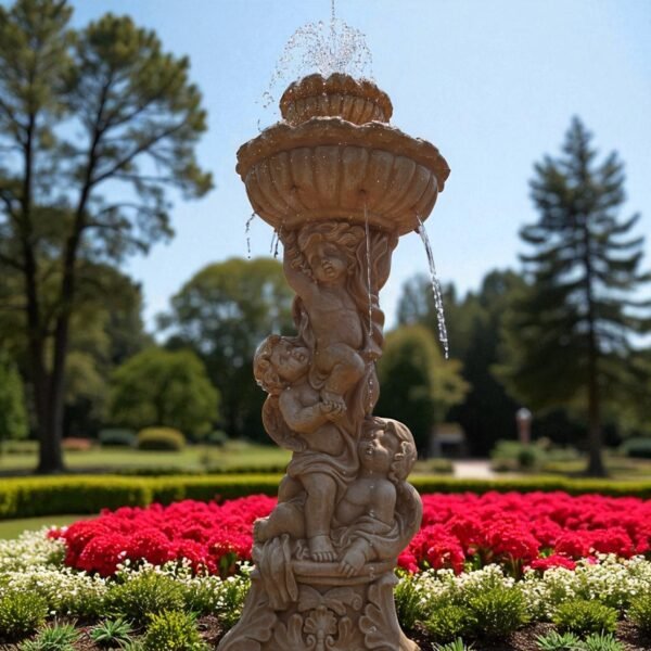 20250802_140938-Photoroom MASSIVE 7.5 FOOT Concrete Water Fountain with Pump – Fully Functional Outdoor Garden Cherub Fountain - easy set up fountain, Weatherproof