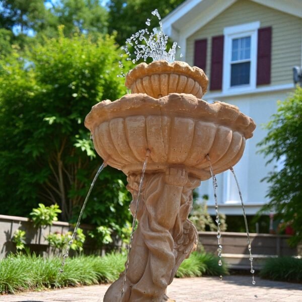20250802_140945-Photoroom MASSIVE 7.5 FOOT Concrete Water Fountain with Pump – Fully Functional Outdoor Garden Cherub Fountain - easy set up fountain, Weatherproof