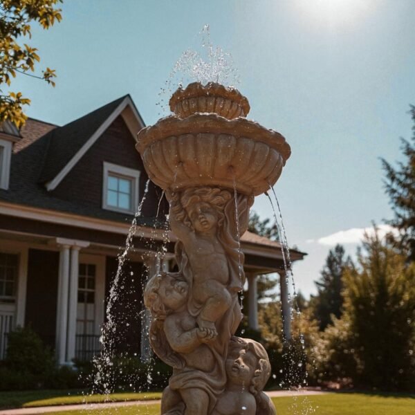 20250802_141008-Photoroom MASSIVE 7.5 FOOT Concrete Water Fountain with Pump – Fully Functional Outdoor Garden Cherub Fountain - easy set up fountain, Weatherproof