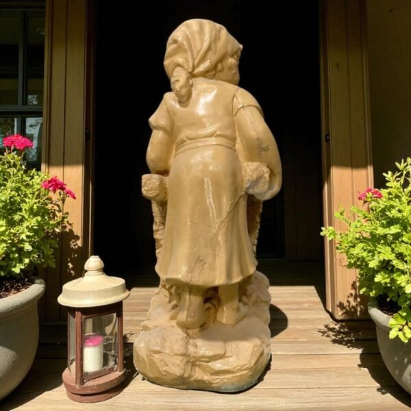 Girl Pushing a Wheelbarrow Concrete Statue