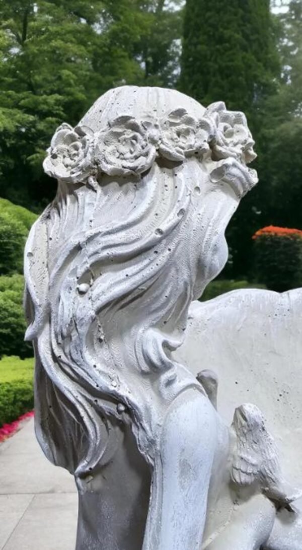 15" Handcrafted Concrete Lady with Bird Bath – Timeless Garden Sculpture Very detailed bird angel beautiful women.