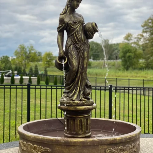 64"- Tall MASSIVE Concrete Water Fountain with Lady Holding Urns Large Outdoor Garden Fountain Fully Functional Weatherproof fountain