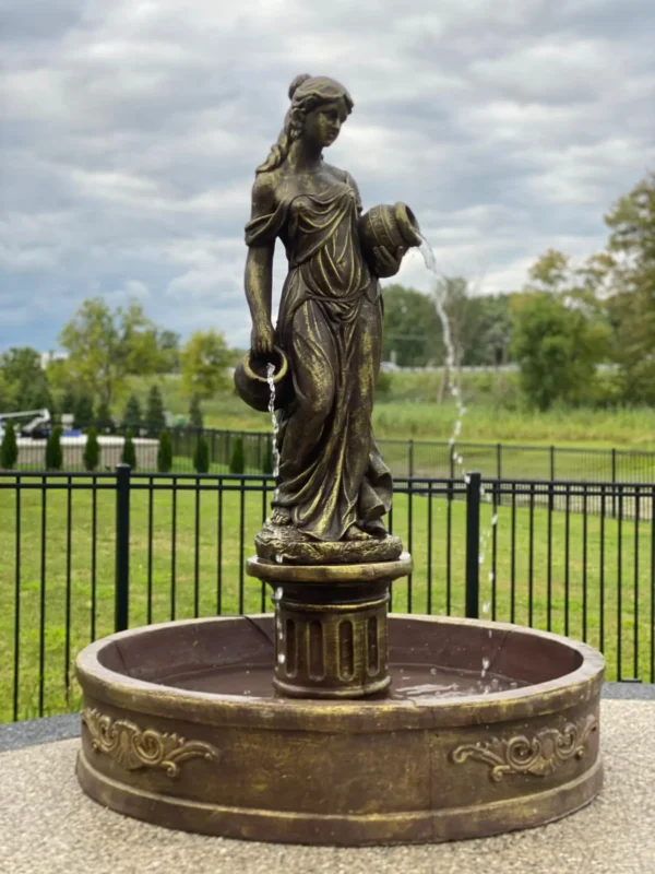 64"- Tall MASSIVE Concrete Water Fountain with Lady Holding Urns Large Outdoor Garden Fountain Fully Functional Weatherproof fountain