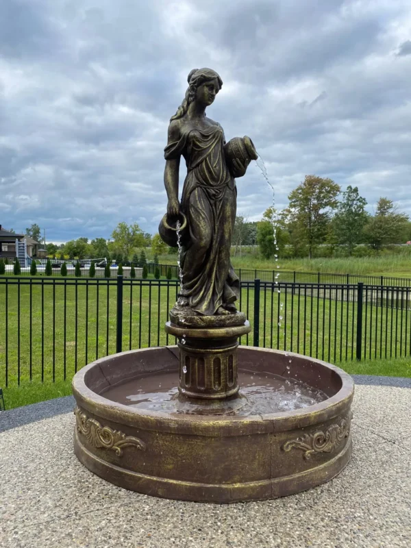 64"- Tall MASSIVE Concrete Water Fountain with Lady Holding Urns Large Outdoor Garden Fountain Fully Functional Weatherproof fountain