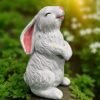 12.5" Solid Concrete Smiling Rabbit Statue, Weather proof Rabbit outdoor statues, life-size Garden Statues, Outdoor lawn or garden decor