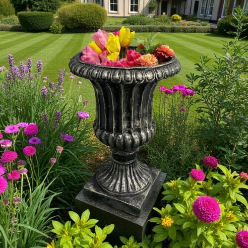 25" Large Solid Concrete Rosenstein Urn Planter, Outdoor Garden Decor , Outdoor Concrete statues, solid Concrete flower pot
