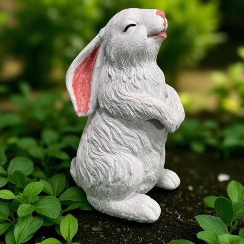 12.5" Solid Concrete Smiling Rabbit Statue, Weather proof Rabbit outdoor statues, life-size Garden Statues, Outdoor lawn or garden decor