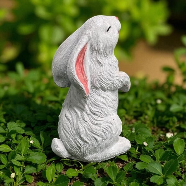 12.5" Solid Concrete Smiling Rabbit Statue, Weather proof Rabbit outdoor statues, life-size Garden Statues, Outdoor lawn or garden decor