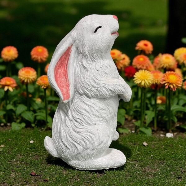 12.5" Solid Concrete Smiling Rabbit Statue, Weather proof Rabbit outdoor statues, life-size Garden Statues, Outdoor lawn or garden decor