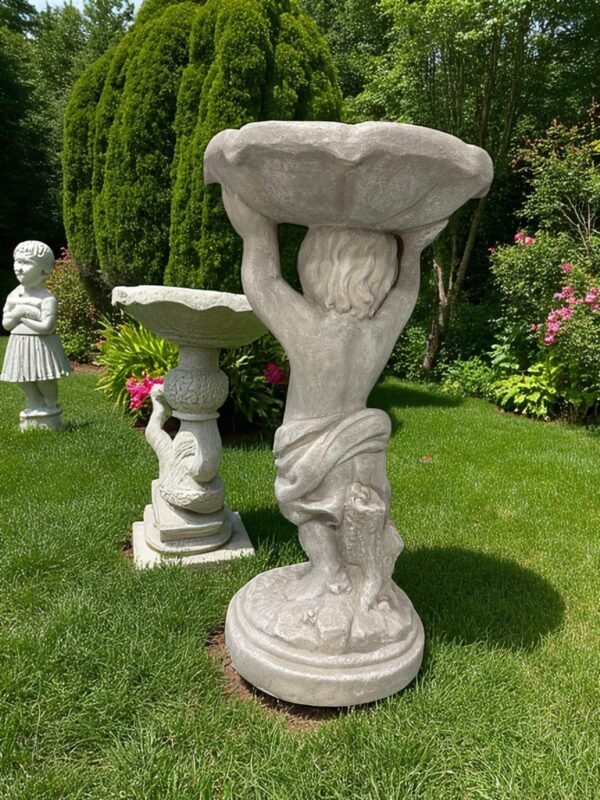 24" Concrete Birdbath Sculptor, finest stone finish, Outdoor Garden Figurine, Garden Decor,  birthday gifts, all occasions gift