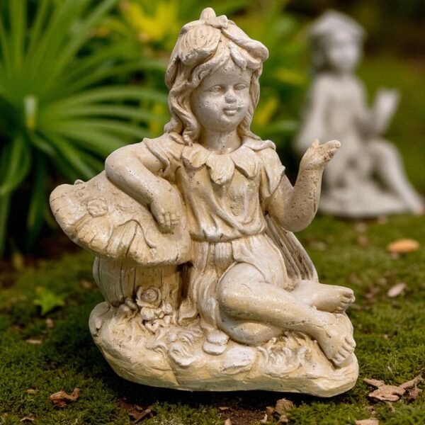 20" Large Solid Concrete garden fairy on a mushroom statue, Outdoor Garden Decor Outdoor Concrete statues, mothers Day gifts birthdays gifts