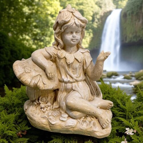 20" Large Solid Concrete garden fairy on a mushroom statue, Outdoor Garden Decor Outdoor Concrete statues, mothers Day gifts birthdays gifts